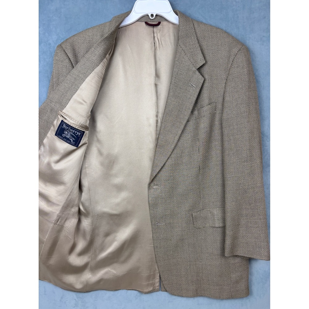 Burberrys Vintage Mens 43L Blazer Tan Black Houndstooth Sport Coat Jacket